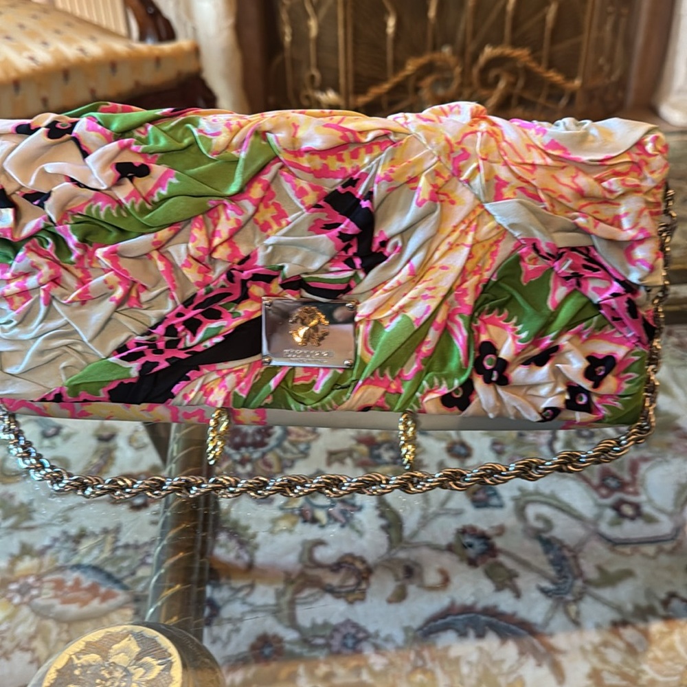 Roberto Calvalli bag couture Floral with heavy silver chain made in Italy - Picture 9 of 13